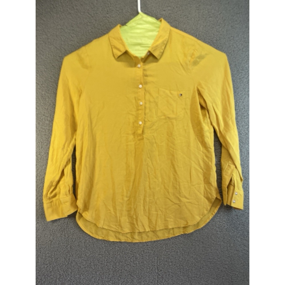 Tommy‎ Hilfiger Womens Button Up Collard Shirt Large.  Yellow
